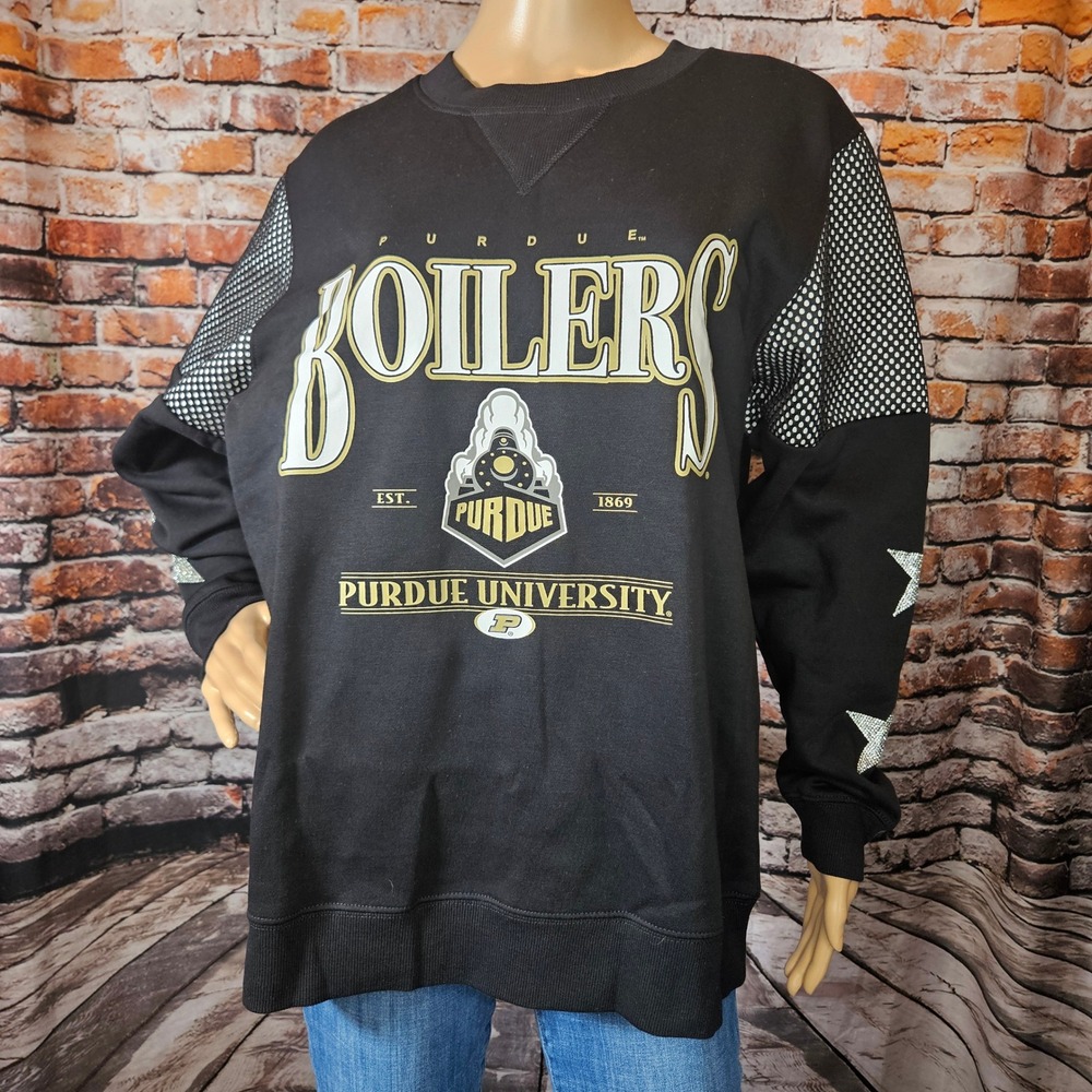 Gameday Couture Purdue Boilermakers Sweatshirt Black Star Mesh U433 Small NWOT